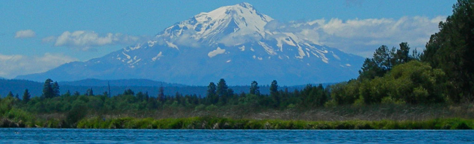 Ahjumawi Lava Springs SP Ahjumawi Lava Springs State Park showing water and volcano.